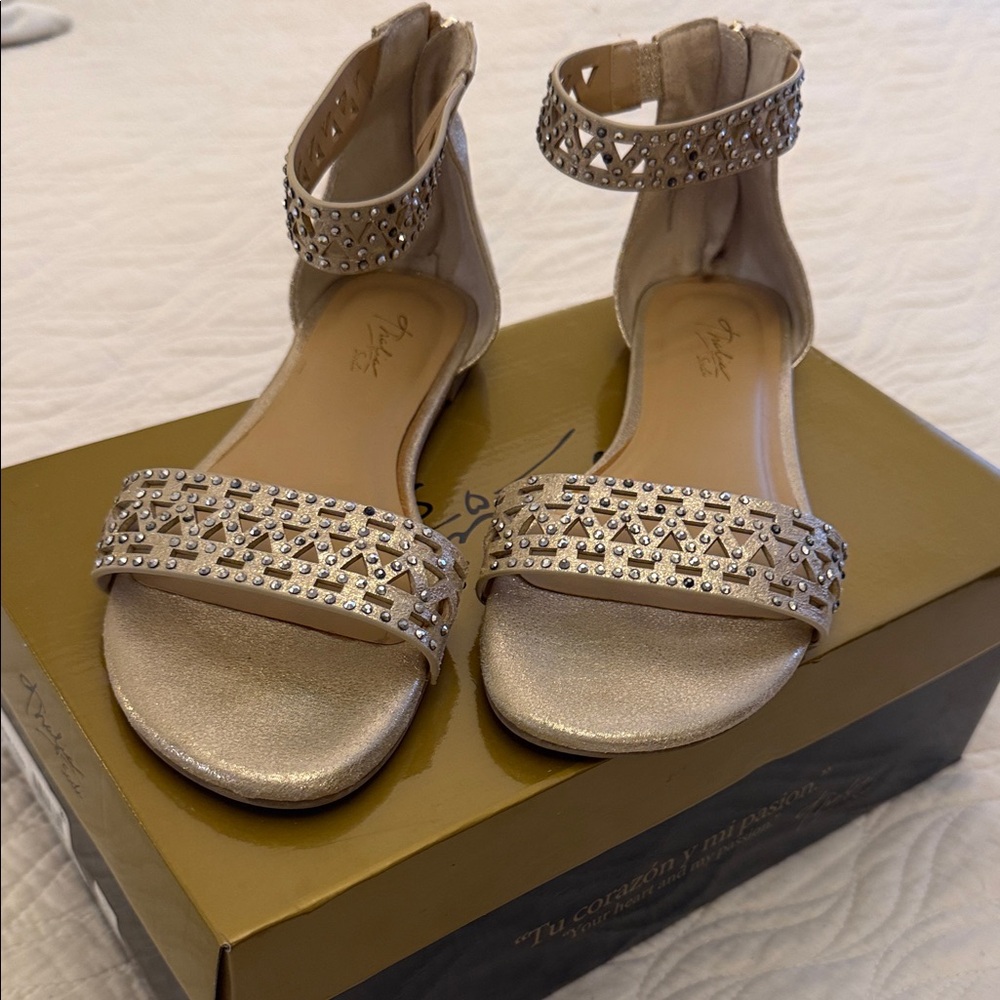 Thalia Sodi Gold Sandals with Rhinestone Accents